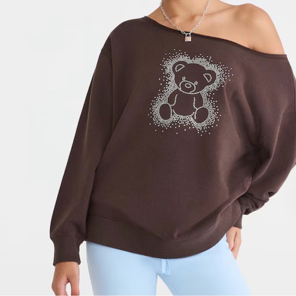 Aeropostale Sweaters - ♥️ Cloud Soft Rhinestone Teddy Off-The-Shoulder Sweatshirt